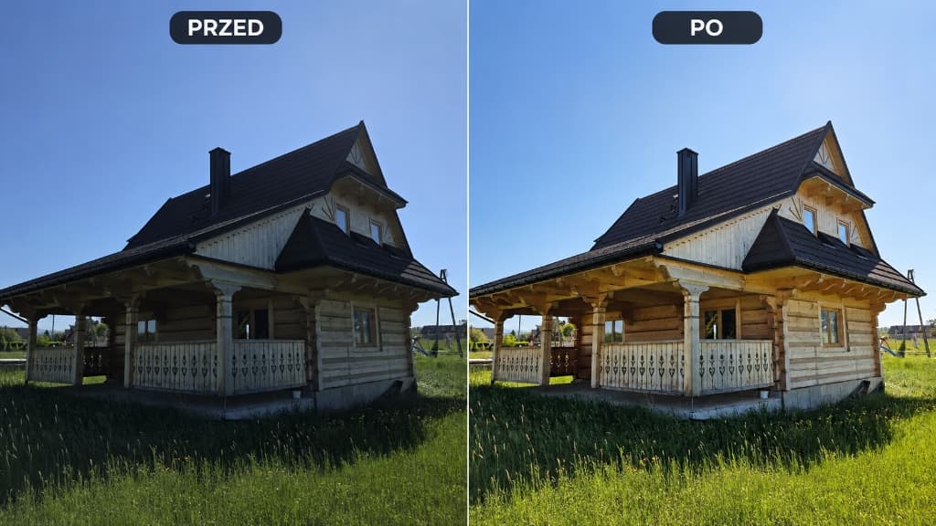 AI poprawiające zdjęcia noclegów z zewnątrz i wewnątrz przed i po