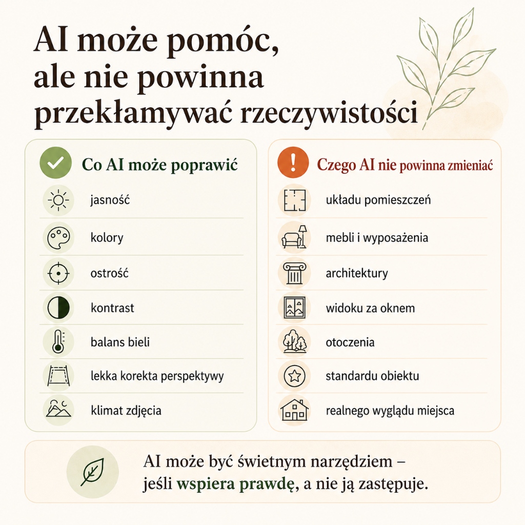 Infografika - AI może pomóc ale nie powinna przekłamywać rzeczywistości